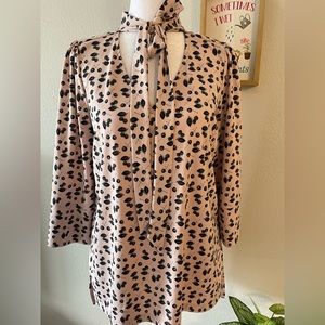 Worthington Women’s Cherry Blossom 3/4 Sleeve Open V-neck Tie Up Blouse -Sz M